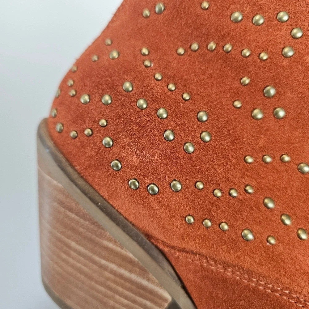 Dingo Burnt Orange Suede Studded Western‎ Ankle Boots Size 10 Cowgirl Booties - Picture 10 of 11